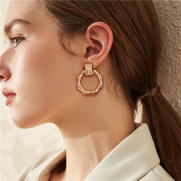 Vintage Gold Hoop Earrings | Chunky Gold Plated Statement Hoops - Picture 4 of 5